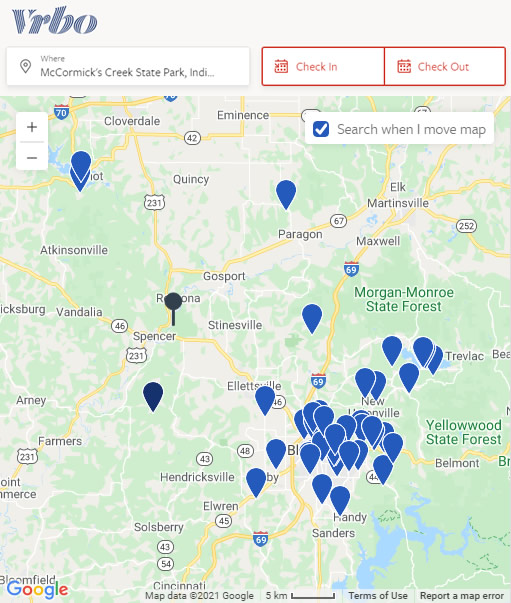 Click to book cabin rentals near McCormick's Creek State Park